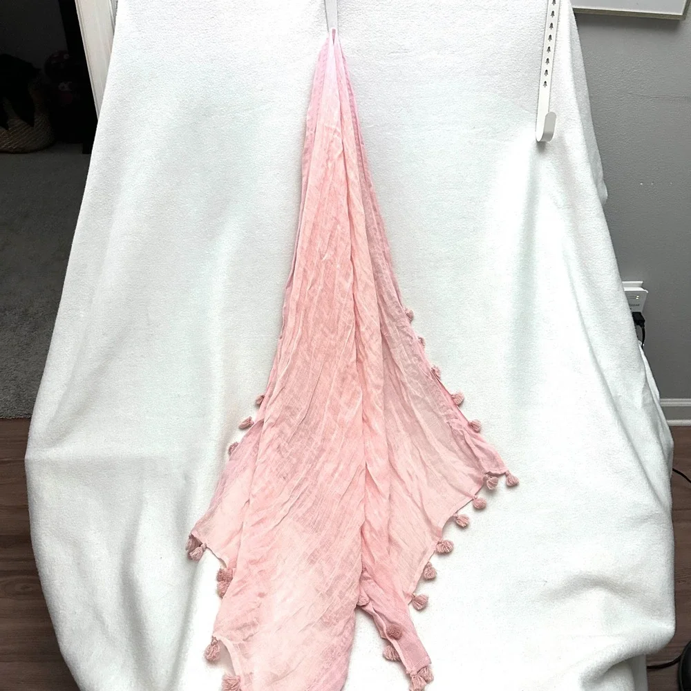 J.Crew Pink Linen 24x83 Tassel Trim Scarf Herringbone Rectangular Wrap
